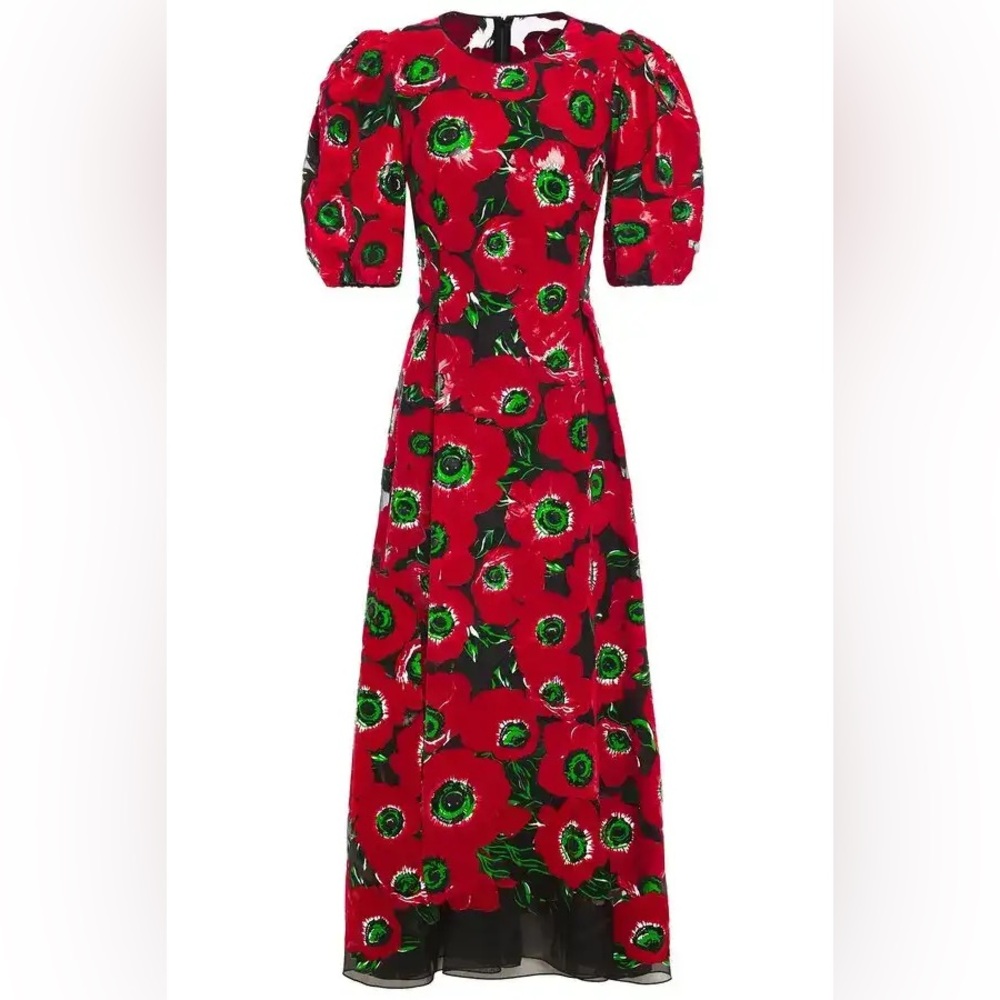 Dolce & Gabbana Red Floral Flocked Organza Midi Dress – Made in Italy Size 38
